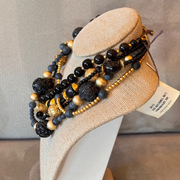 Stephen Dweck Black Agate Vermeil Multi Strand Horn Black Jade Necklace - Picture 9 of 10
